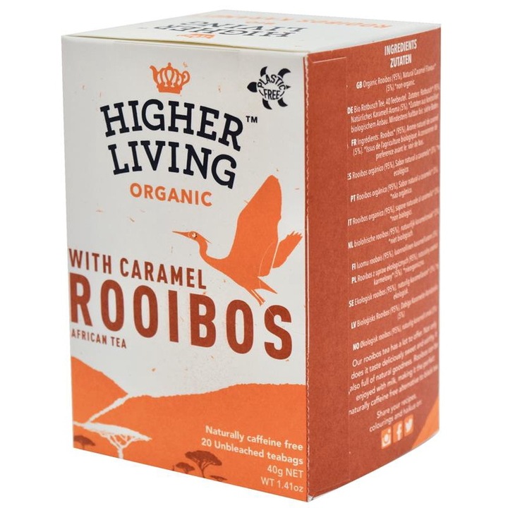ROOIBOS és CARAMEL öko tea, 20 tasak, Higher Living