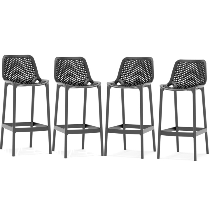 Set 4 scaune inalte bar Raki London fibra de sticla cu aditiv UV protectie impotriva razelor solare 52x44x105cm gri