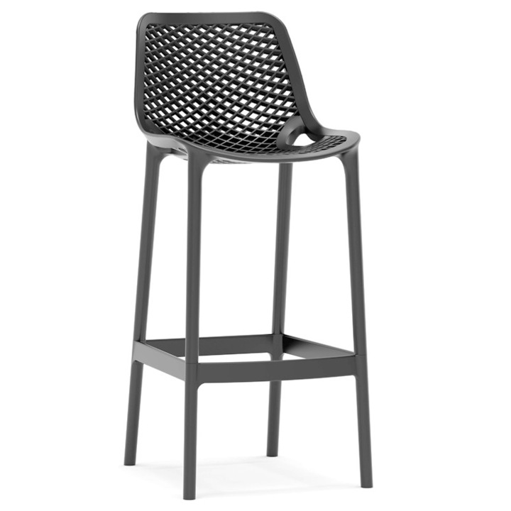 Scaun bar RAKI LONDON AIR fibra de sticla cu aditiv UV protectie impotriva razelor solare 52x44x105cm gri