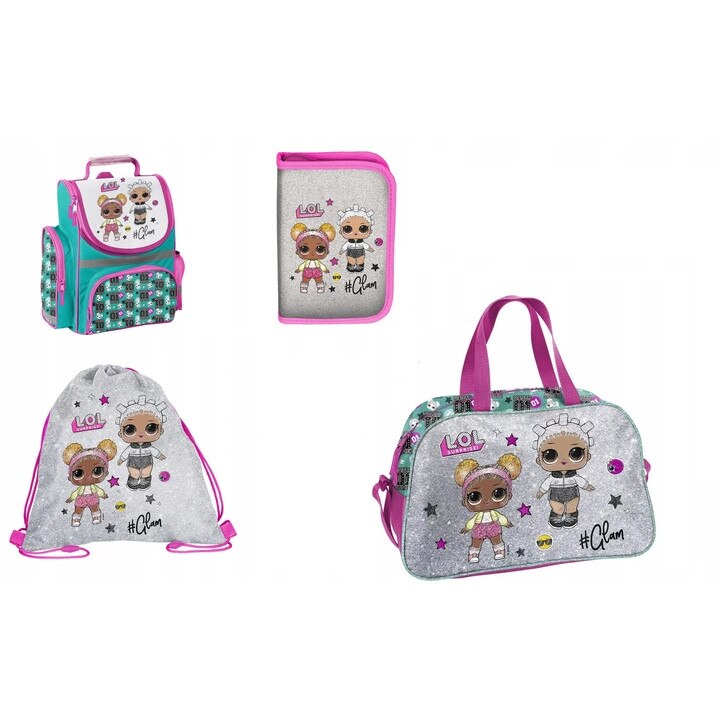 Set ghiozdan scoala, Lol, penar, sac pentru pantofi, Sac incaltaminte, multicolor