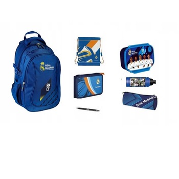 Set rucsac scoala, Real Madrid, penar, sac pentru pantofi, cutie pentru pranz, sticla de apa, pen, husa, multicolor Set rucsac scoala, Real Madrid, penar, sac pentru pantofi, cutie pentru pranz, sticla de apa, pen, husa, multicolor