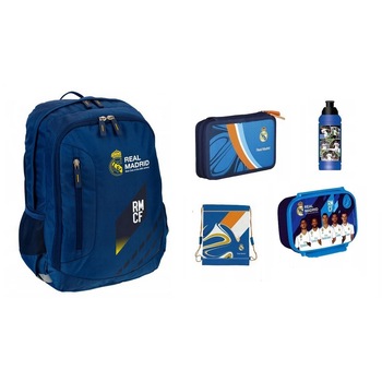 Set pentru scoala, Real Madrid, rucsac, penar, sac pentru pantofi, cutie pentru pranz, sticla de apa, multicolor new Set pentru scoala, Real Madrid, rucsac, penar, sac pentru pantofi, cutie pentru pranz, sticla de apa, multicolor new