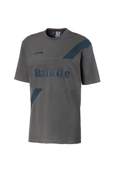 Puma, Tricou relaxed fit cu decolteu la baza gatului, Gri antracit/Albastru inchis Puma, Tricou relaxed fit cu decolteu la baza gatului, Gri antracit/Albastru inchis