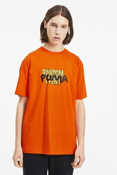 Puma, Tricou relaxed fit cu decolteu la baza gatului, Oranj mandarina/Galben/Negru Puma, Tricou relaxed fit cu decolteu la baza gatului, Oranj mandarina/Galben/Negru