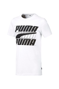 Puma, Tricou cu imprimeu logo Rebel Bold, Alb optic/Negru, 116 CM Puma, Tricou cu imprimeu logo Rebel Bold, Alb optic/Negru, 116 CM