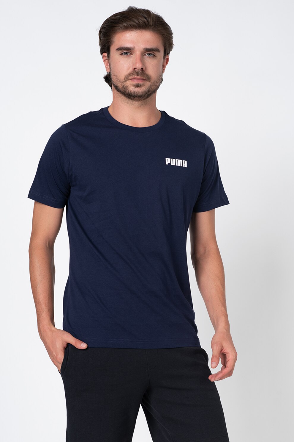 Puma, Tricou cu imprimeu logo discret Essentials, Bleumarin