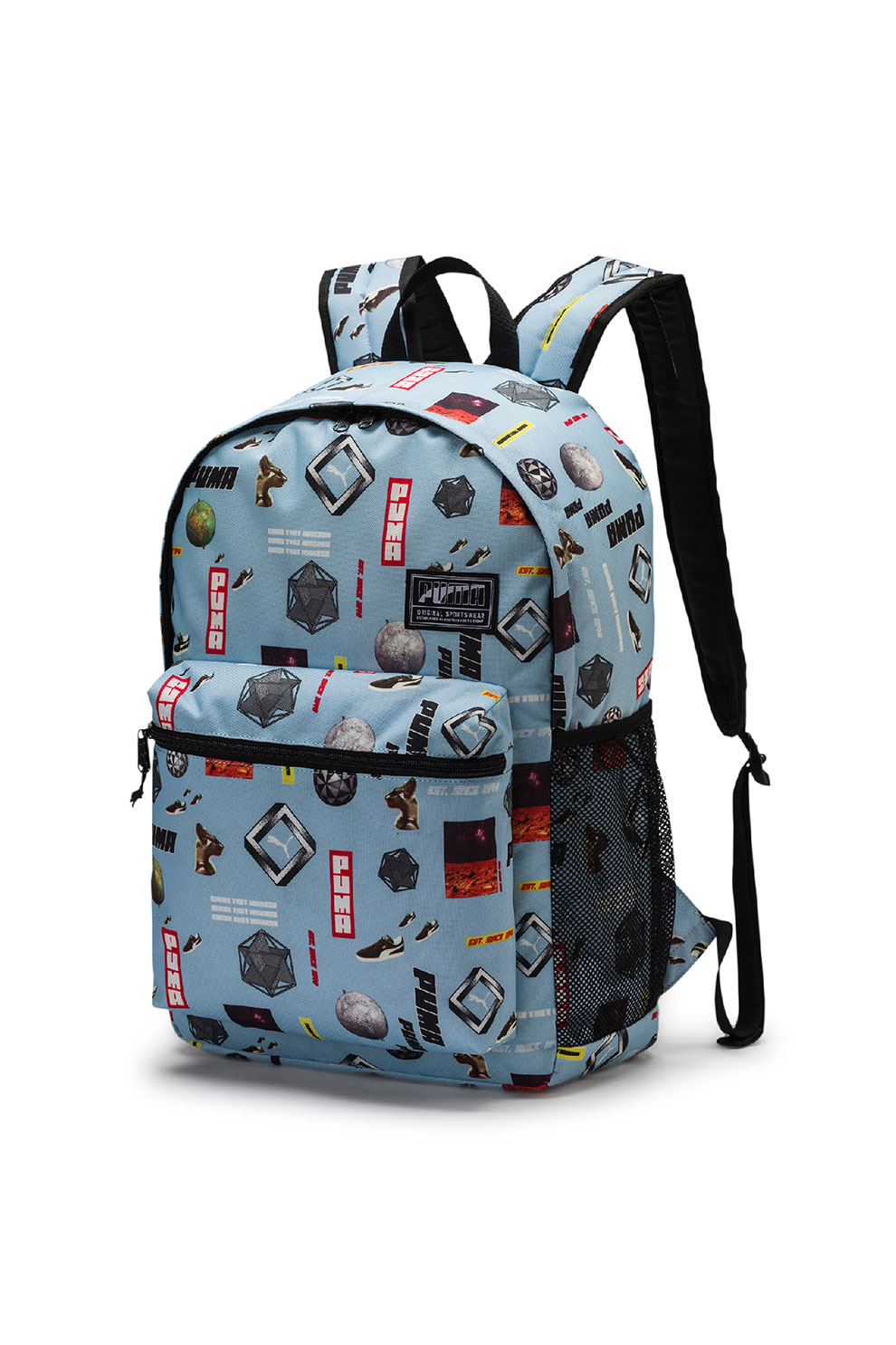 Puma, Rucsac unisex cu imprimeu si buzunar pentru laptop Academy, Albastru/Rosu/Negru