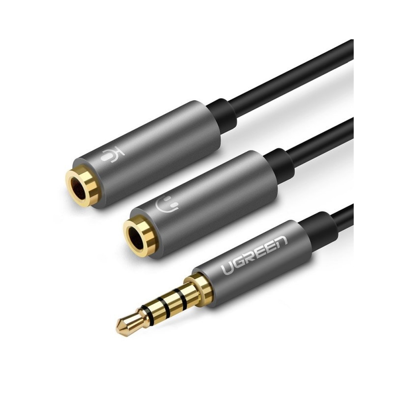 Adaptor Jack / Splitter Jack / AUX, Cu Microfon, Ugreen 3,5 mm, 20cm, Silver - 836192