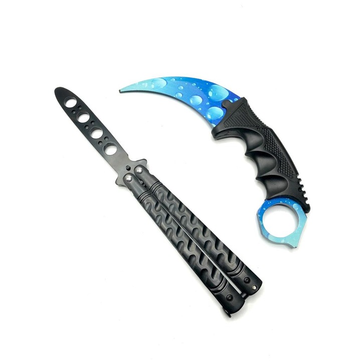 Cutite Karambit + Balisong Butterfly pentru antrenament, CS:GO, negru si albastru
