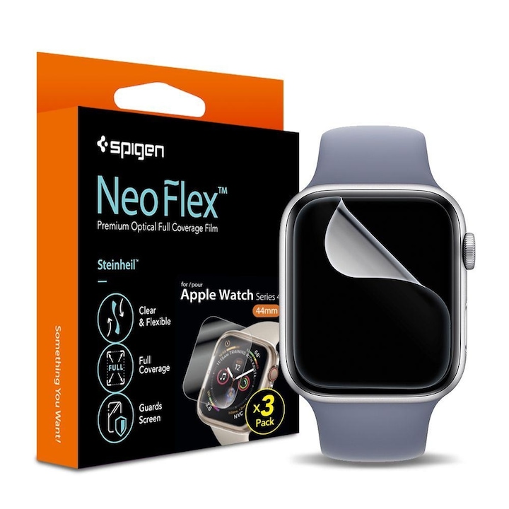 Spigen Neo Flex HD Kijelzővédő fólia, 3 db-os szett, TPU, Teljes kijelzőre, Apple Watch 40 mm kijelző méretű 6/5/4/ SE okosórához, Tok kímélő, átlátszó