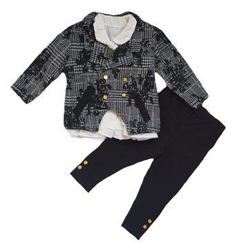 Compleu elegant fetite 3 piese , bumbac, varsta 9-12 luni, Alb/Negru Compleu elegant fetite 3 piese , bumbac, varsta 9-12 luni, Alb/Negru