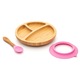 Dodoli etető készlet bambusz tállal, tányérral és kanállal, Kerek, Rózsaszín