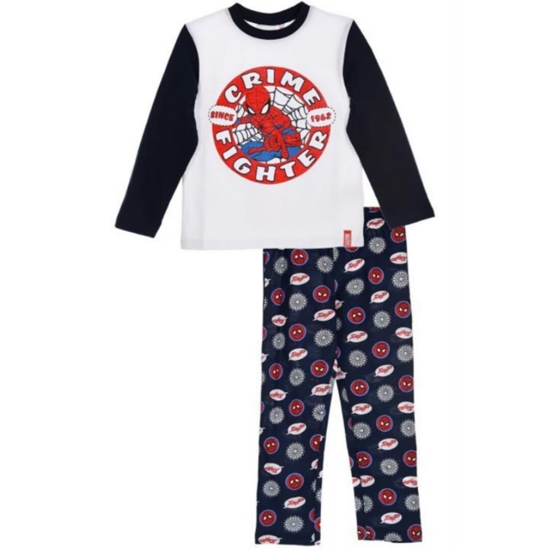 Pijama baiat Spiderman, maneca lunga, Alb/Albastru, 98 CM