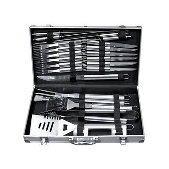 Set 24 accesorii gratar OutDoor din otel inoxidabil de calitate superioara, geanta transport din aluminiu captusita, cu material textil Set 24 accesorii gratar OutDoor din otel inoxidabil de calitate superioara, geanta transport din aluminiu captusita, cu material textil