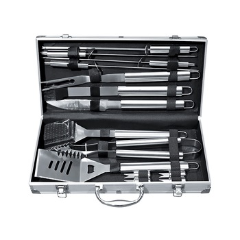 Set 14 accesorii gratar OutDoor din otel inoxidabil de calitate superioara, geanta transport din aluminiu captusita, cu material textil Set 14 accesorii gratar OutDoor din otel inoxidabil de calitate superioara, geanta transport din aluminiu captusita, cu material textil