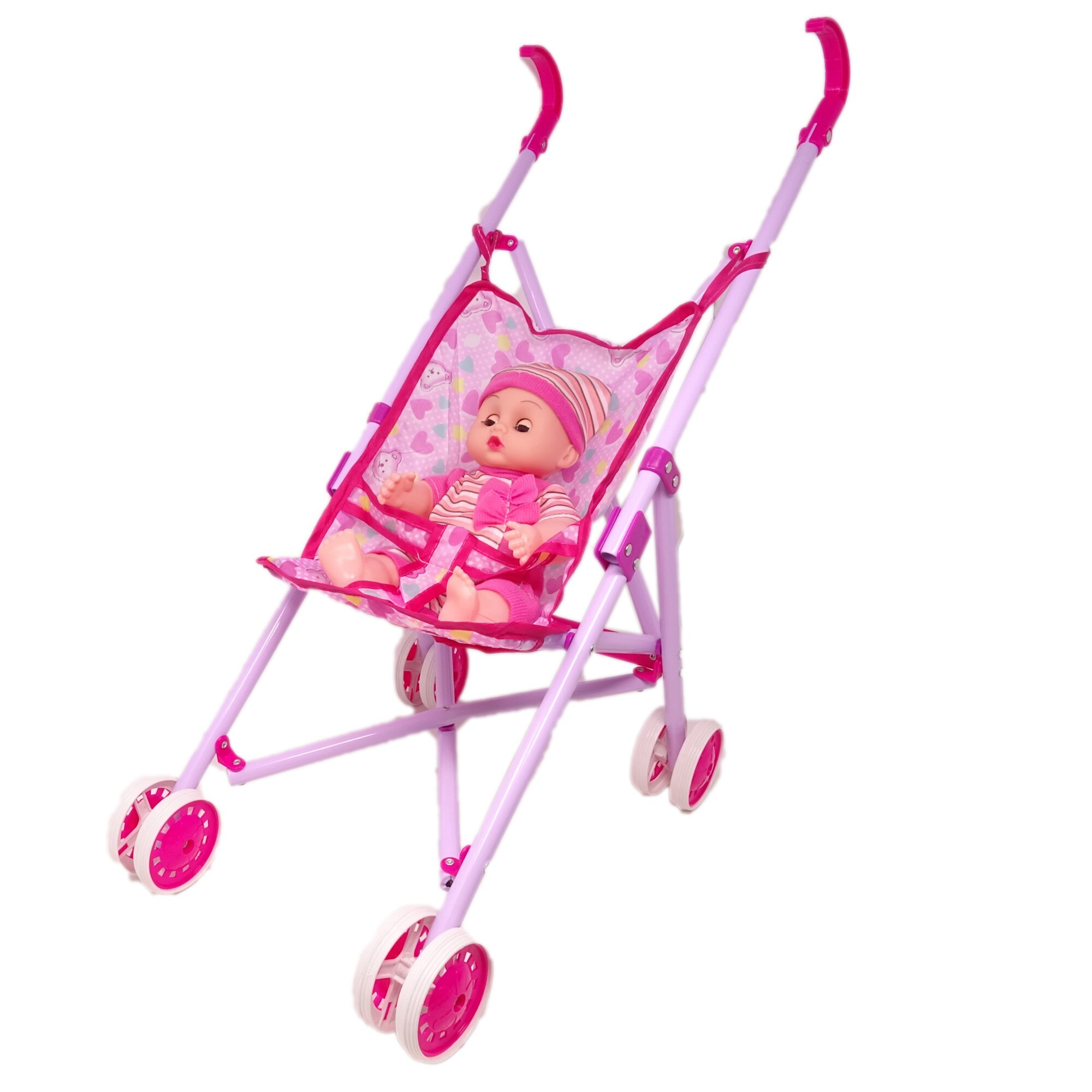 Set Papusa si Carucior Pliabil cu Accesorii Salamandra Kids