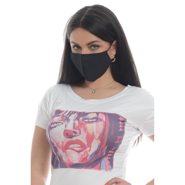 Masca de protectie fata din bumbac cu densitate mare, 2 straturi, Dress To Impress, neagra