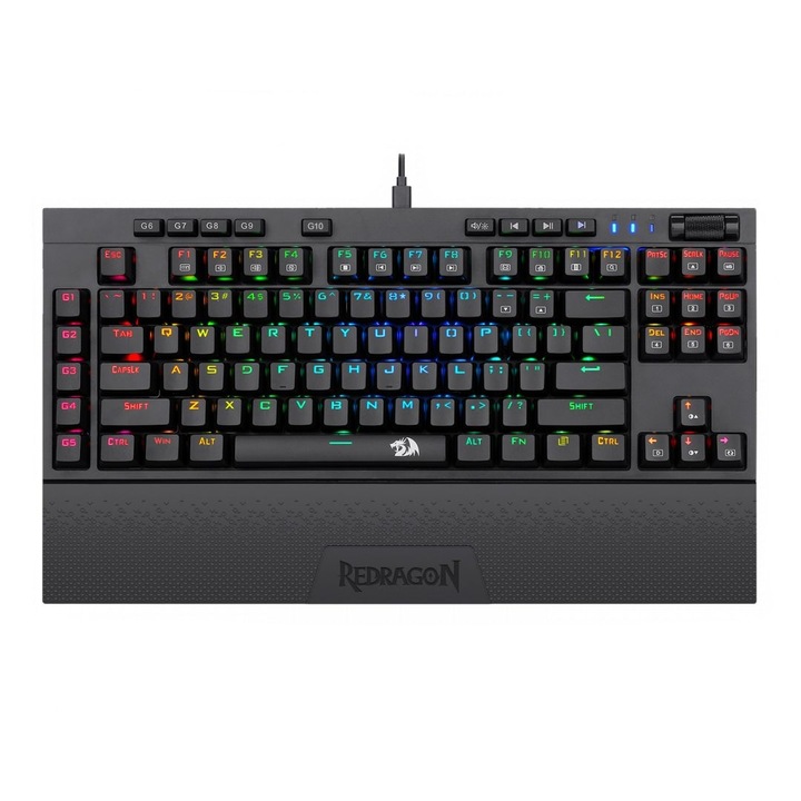Tastatura mecanica, Redragon, RGB, Gaming, Fara fir, Distributie maghiara, Negru