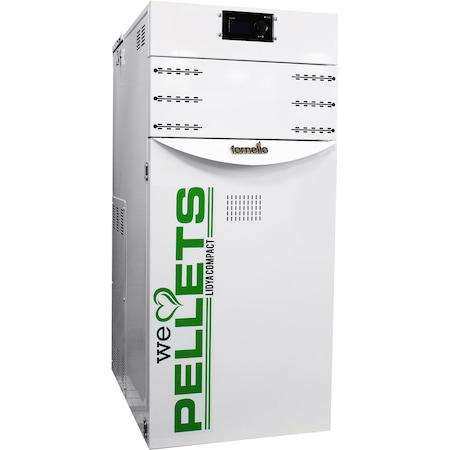 Centrala termica pe peleti Fornello Lidya Compact 25 kw, echipata cu pompa electronica Grundfos, vas expansiune, manometru, aerisitor, supapa, arzator inox, curatare mecanica arzator, curatare mecanica schimbator, A+