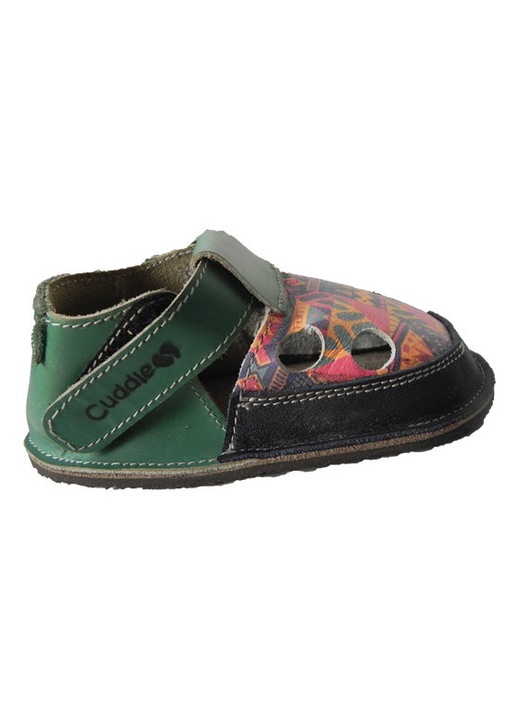 Sandale copii, Cuddle Shoes Tribal, Piele naturala, Rosu/Verde