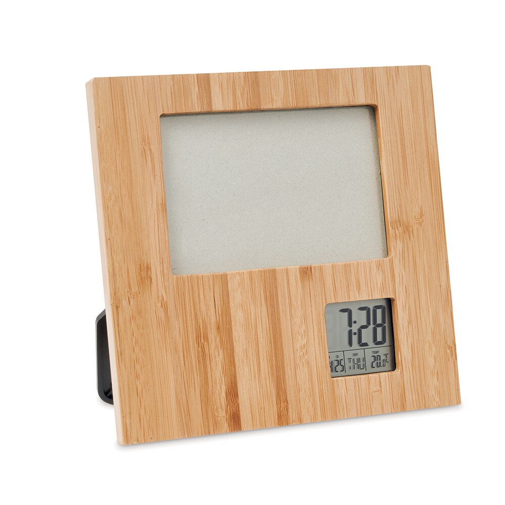 Rama foto cu statie meteo, ceas, alarma, calendar, din lemn de bambus