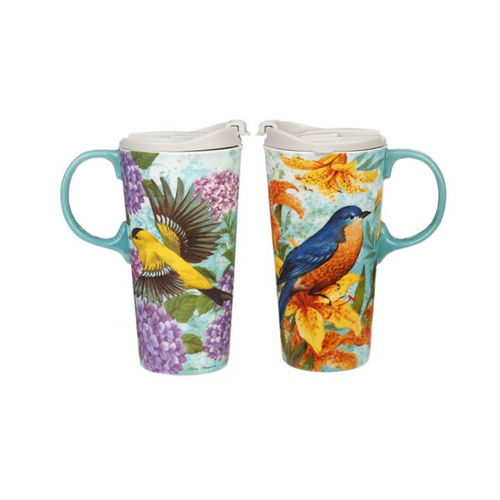 Set 2 Cani Ceramica In Cutie Cadou Cu Model Birds, 500ml
