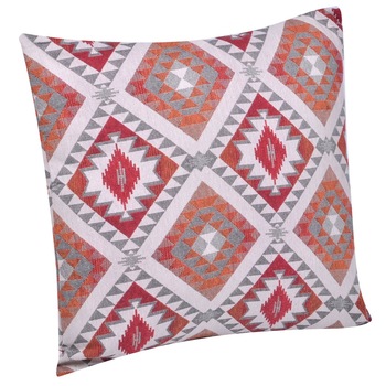 Perna decorativa, Zola, patrata, model Aztek, 55x55 cm, rosu/alb/porcocaliu Perna decorativa, Zola, patrata, model Aztek, 55x55 cm, rosu/alb/porcocaliu
