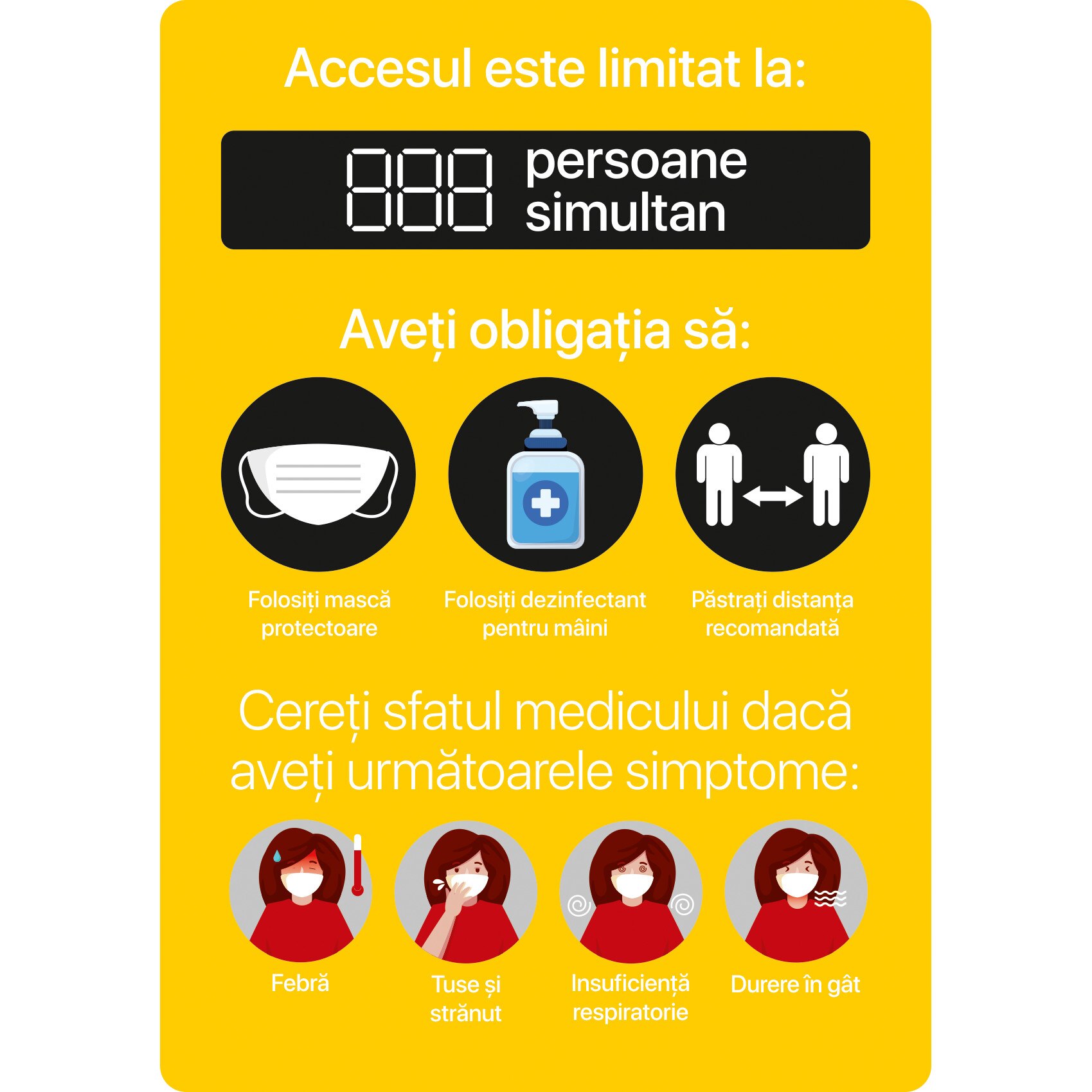 Autocolant acces limitat, galben, A4