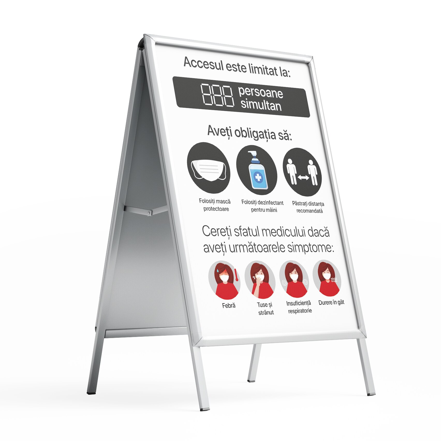 Panou stradal / People Stopper Covid-19, alb, A1