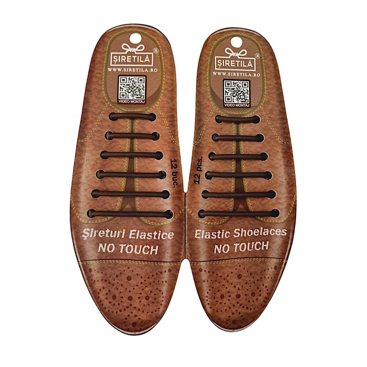 Sireturi Elastice din Silicon pentru pantofi eleganti din piele, functie NO TOUCH, SIRETILA®, Maro