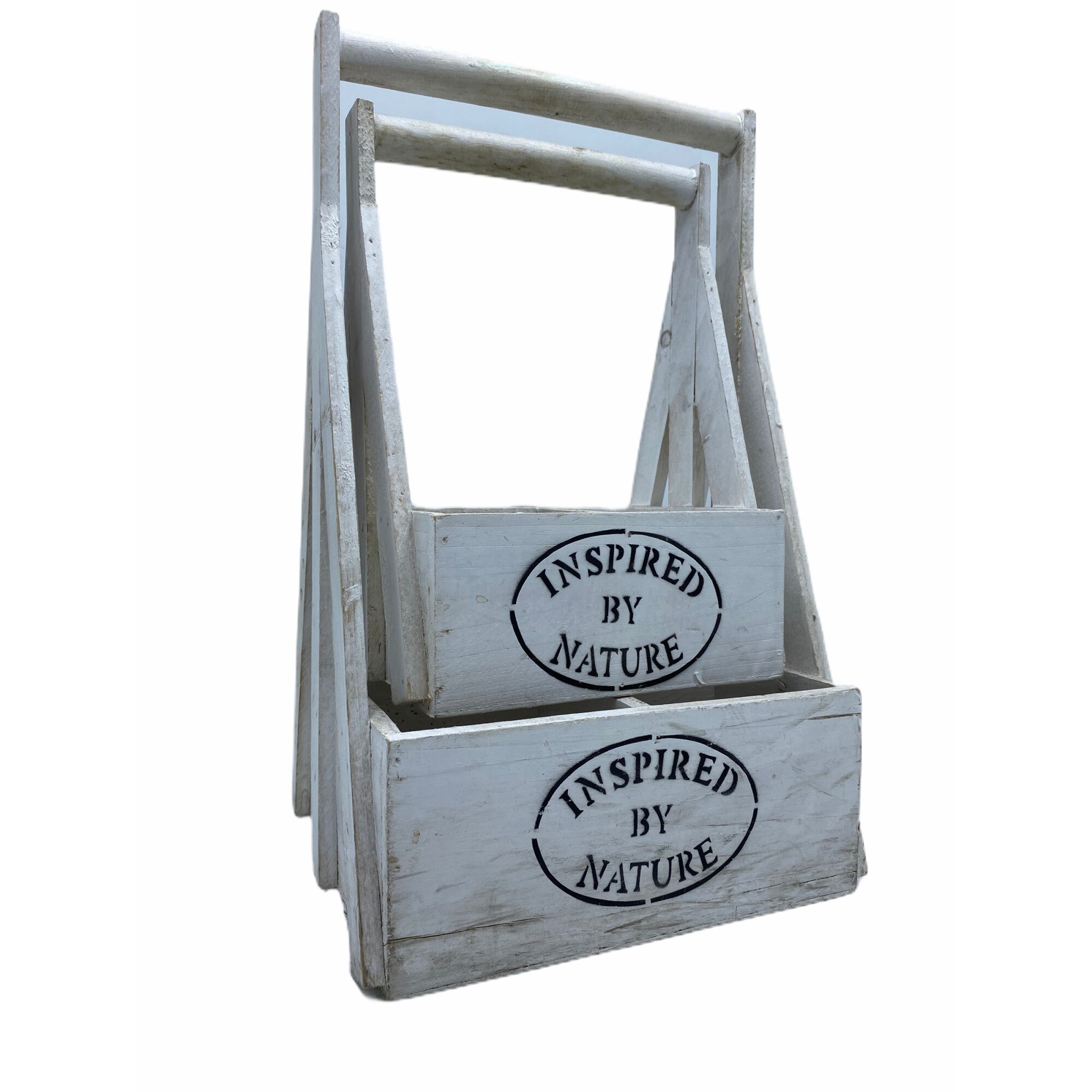 Set 2 cutii cu maner pentru flori, Lemn, Alb