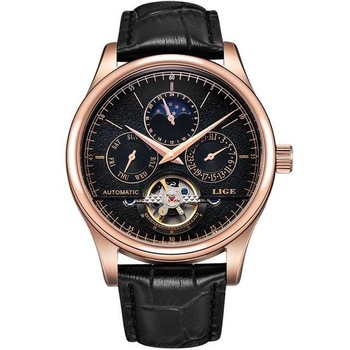 Ceas mecanic automatic barbatesc Lige, Clasic, Elegant, Curea din piele, Rezistent la apa, Negru rose Ceas mecanic automatic barbatesc Lige, Clasic, Elegant, Curea din piele, Rezistent la apa, Negru rose