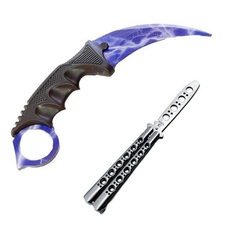 Set pentru antrenament format din Karambit albastru pentru antrenament fara taius si fara varf si Butterfly Balisong CS GO Set pentru antrenament format din Karambit albastru pentru antrenament fara taius si fara varf si Butterfly Balisong CS GO