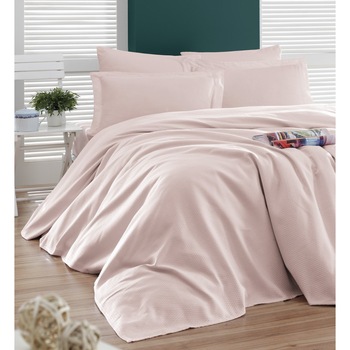 Cuvertura subtire bumbac 100%, 200 x 230cm, Eponj Home, Casuel Roz Pudra Cuvertura subtire bumbac 100%, 200 x 230cm, Eponj Home, Casuel Roz Pudra