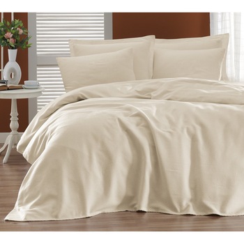 Cuvertura subtire bumbac 100%, 200 x 230cm, Eponj Home, Casuel Crem Cuvertura subtire bumbac 100%, 200 x 230cm, Eponj Home, Casuel Crem