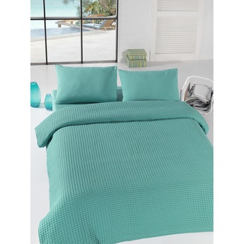 Cuvertura subtire bumbac 100%, 160 x 235 cm, Eponj Home, Burumcuk Turquoise Cuvertura subtire bumbac 100%, 160 x 235 cm, Eponj Home, Burumcuk Turquoise