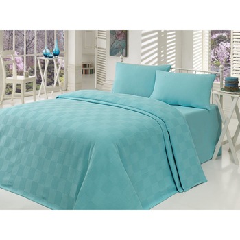 Cuvertura subtire bumbac 100%, 160 x 234 cm, Eponj Home, Kare Mint Cuvertura subtire bumbac 100%, 160 x 234 cm, Eponj Home, Kare Mint