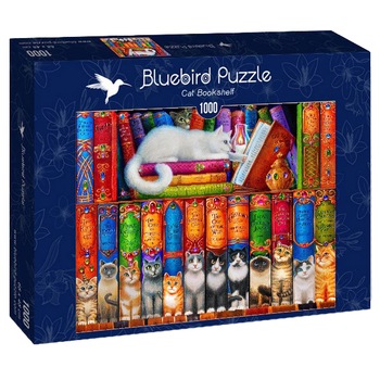 Puzzle Bluebird - Cat bookshelf, 1000 piese Puzzle Bluebird - Cat bookshelf, 1000 piese