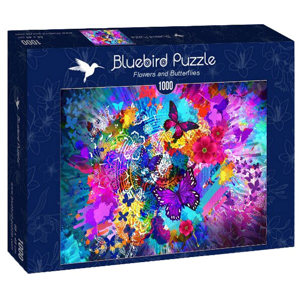 Puzzle Bluebird - Flowers and butterflies, 1000 piese