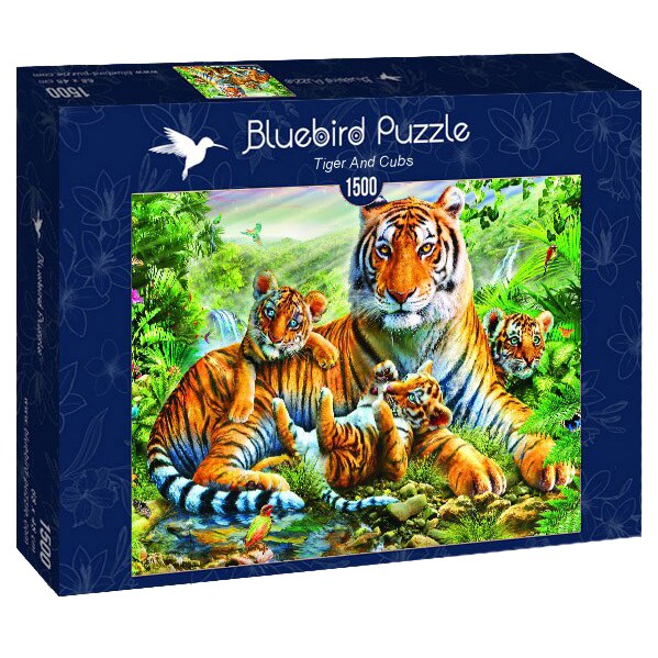 Puzzle Bluebird - Tiger and cubs, 1500 piese