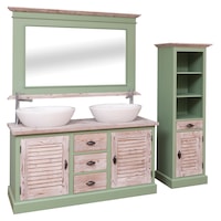 dulap baie szel-mob cu 2 usi lamelare  oglinda lavoare incluse sertare cu sine culoare top maro culoare corp verde culoare usi si sertare maro dublu color 100 lemn masiv imagen 56_0_
0