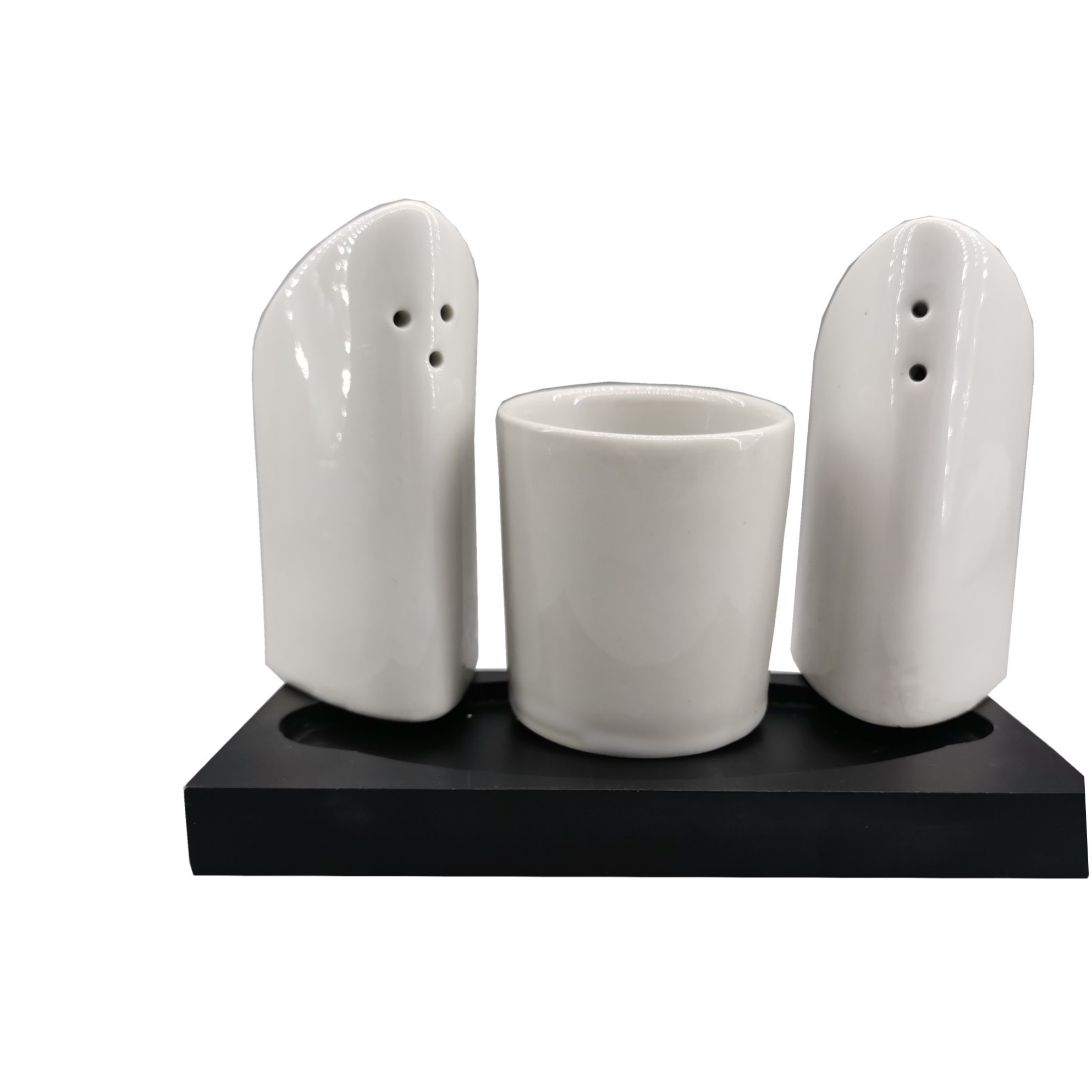 Set 3 recipiente condimente, ClauM, ceramica, alb