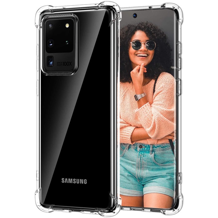 Anti Shock силиконов кейс PhonePlusBG, Калъф за Samsung Galaxy S20 Ultra, Прозрачен