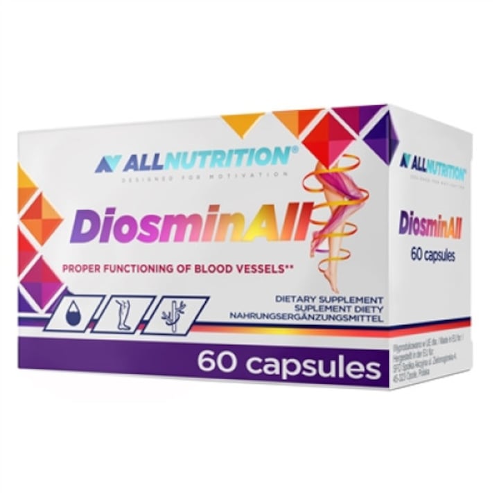 Хранителна добавка, DiosminAll, Diosmin (300 mg) + Hesperidin + Витамин C - 60 капсули (60 дози)