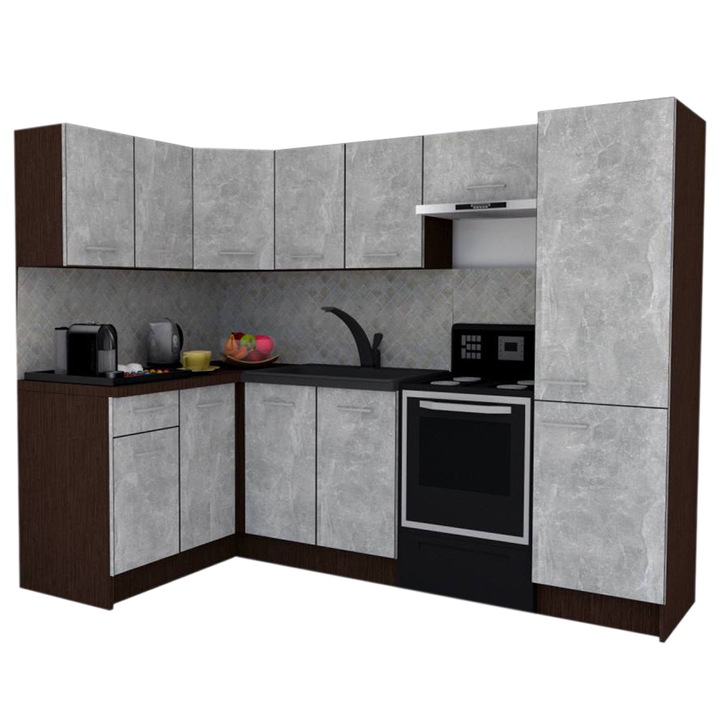 Set Bucatarie de Colt GENA NEW 2 ST. 140-250, Genarom, Fara Corp de Cuptor, Wenge / Decor 4298