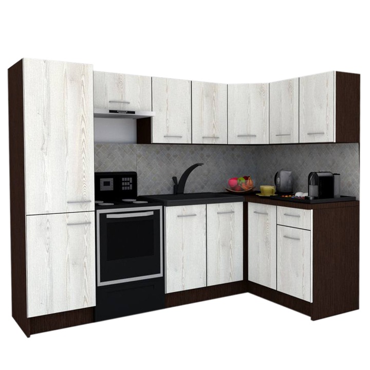 Set Bucatarie de Colt GENA NEW 2 DR. 140-250, Genarom, Fara Corp de Cuptor, Wenge / Decor K010