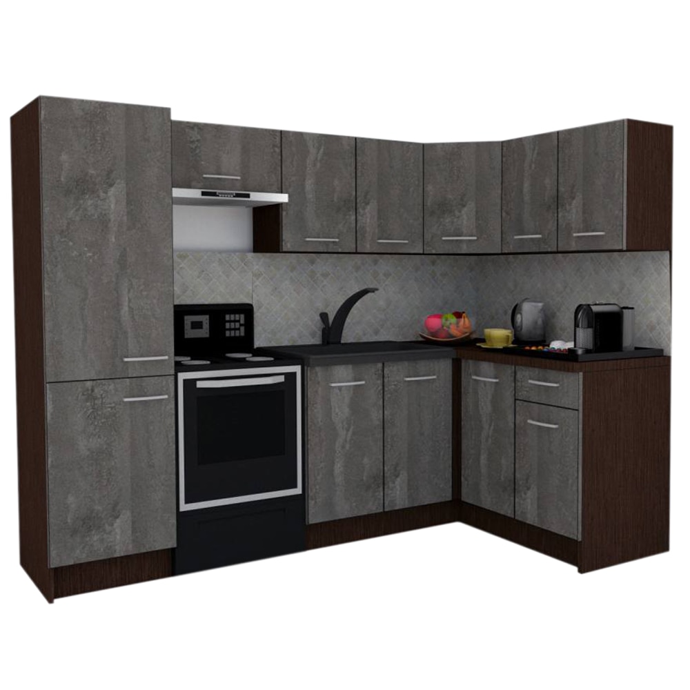 Set Bucatarie de Colt GENA NEW 2 DR. 140-250, Genarom, Fara Corp de Cuptor, Wenge / Decor K352