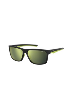 Polaroid, Ochelari de soare patrati, cu lentile polarizate, Negru/ Verde lime, 59-15-140 Standard Polaroid, Ochelari de soare patrati, cu lentile polarizate, Negru/ Verde lime, 59-15-140 Standard