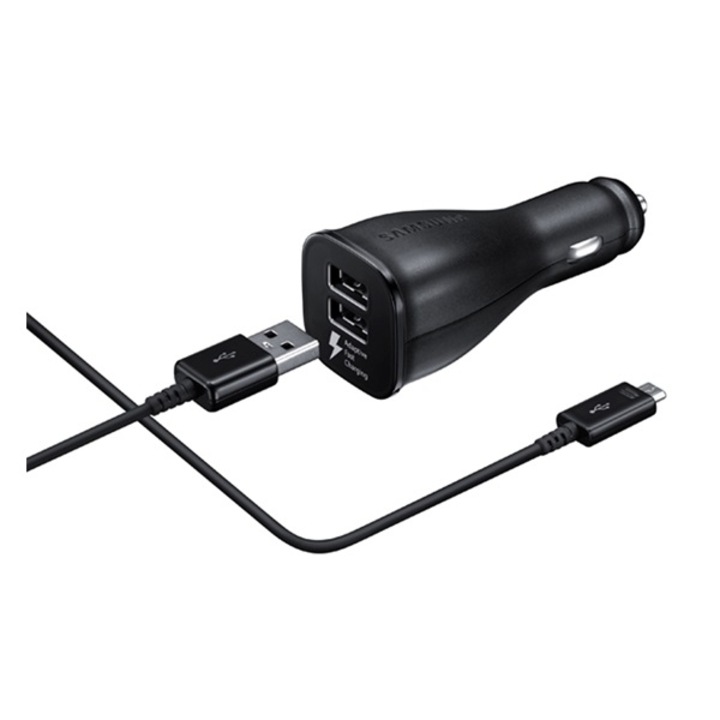 Samsung Autós töltő 2 x USB aljzat (5V / 2000mA, gyorstöltés támogatás), Fekete