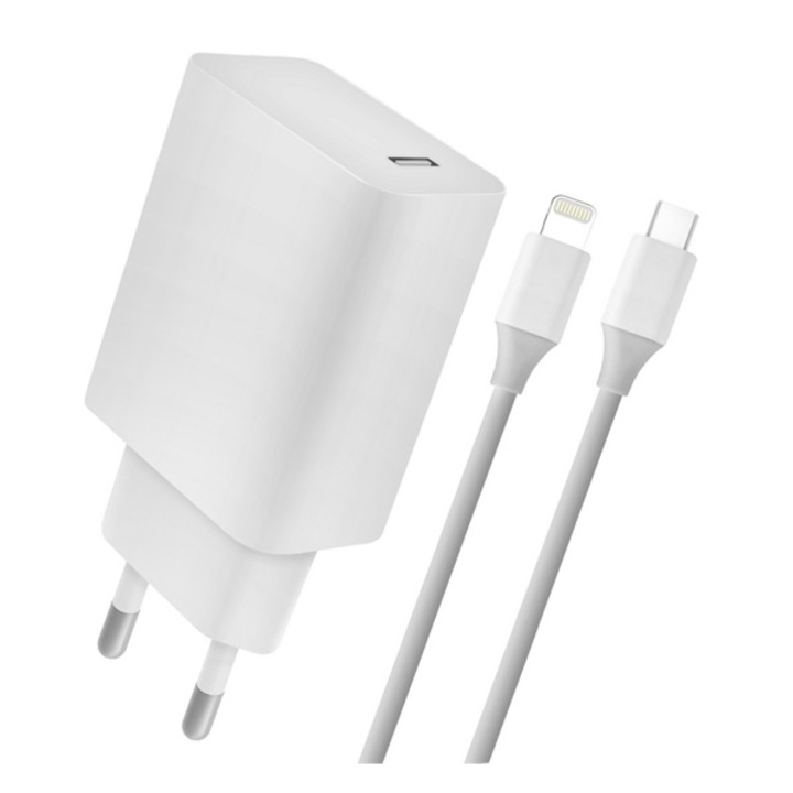 Blautel 4-OK hálózati töltő Type-C aljzat ( 5V / 2400mA, 18W, PD gyorstöltés támogatás + Type-C / lightning 8 pin kábel), Fehér